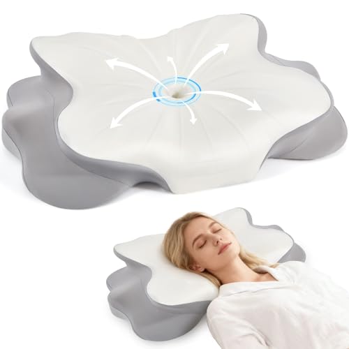 Cervical Pillow for Neck and Shoulder,Contour Memory Foam Pillow,Ergonomic Neck Support Pillow for Side Stomach Back Sleepers with Skin-Friendly Pillowcase (White) - color: White