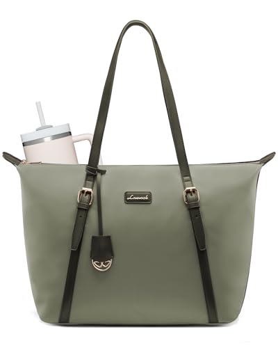LOVEVOOK Laptop Tote Bag for Women, Lightweight Work Tote with Cup Holder, Waterproof Large Computer Bag for Office Travel - color: Green, size: 17.3Inch