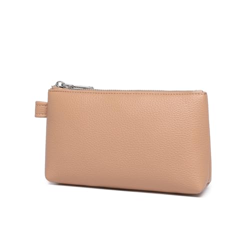 30 Color PU Faux Leather Travel Toiletry Bag for Women, Mini Cosmetic Pouch Organizer with 2 Dividers, Easy Clean Makeup Bag for Purse, Gift Idea (PU Faux Leather/Camel Pink) - color: PU/Camel Pink