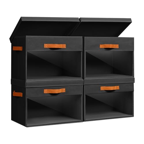Homsorout Large Storage Bins with Lids - 4 Pack Foldable Decorative Organizers with Clear Windows & Handles, Cube Storage Organizers for Clothes, Blankets, Sweaters, Sheets, Black - color: Black, size: 13.7 Inch-4 Pack