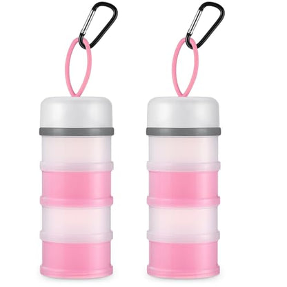 Baderke 2 Pcs Protein Powder Container with Funnels Stand, 4 Stackable Leakproof Protein Powder Dispenser, Portable Keychain Powder Container for Workout, Fitness, Travel(Pink, White) - color: Pink, White