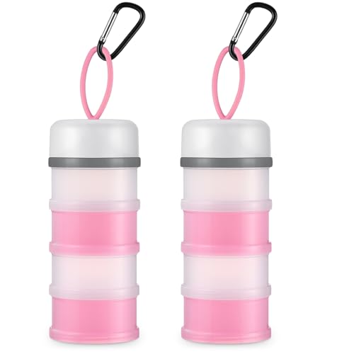 Baderke 2 Pcs Protein Powder Container with Funnels Stand, 4 Stackable Leakproof Protein Powder Dispenser, Portable Keychain Powder Container for Workout, Fitness, Travel(Pink, White) - color: Pink, White