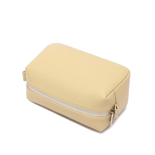 PU leather Organizer Bag Lightweight Cosmetic Bag with Ring Clasp Perfect Travel Makeup Bag for Women (Ground Lotus/PU) - color: Almond Yellow/PU