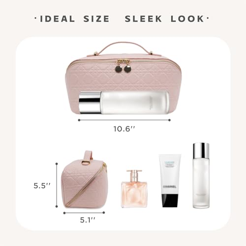 Travel Makeup Bag – Large Cosmetic Organizer with Waterproof PU Leather, Smooth Double Zipper & Tear-Resistant Lining, Toiletry Pouch for Women (Pink) - color: 04-Pink