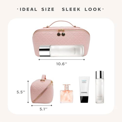 Travel Makeup Bag – Large Cosmetic Organizer with Waterproof PU Leather, Smooth Double Zipper & Tear-Resistant Lining, Toiletry Pouch for Women (Pink) - color: 04-Pink