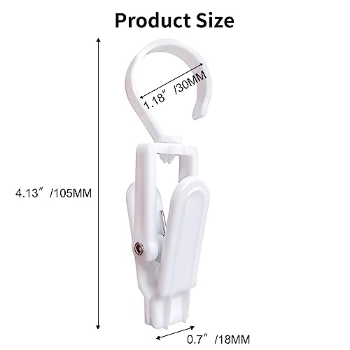 12 Pcs Super Strong Plastic Swivel Hanging Hooks, Curtain Clips, Clothes Pins, Beach Towel Clips, Home Swivel Laundry Clips for Hats, Pants, Towels, Socks, Pants (White) - color: White