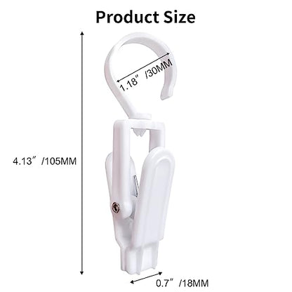 20 Pcs Plastic Swivel Hanging Hooks, Curtain Clips, Clothes Pins, Beach Towel Clips, Home Swivel Laundry Clips for Hats, Pants, Towels, Socks, Pants - color: White+20