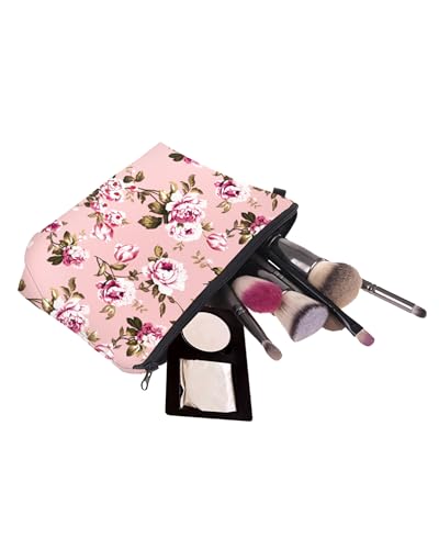 Cute Travel Makeup Bag Cosmetic Bag Small Pouch Gift for Women (Flowers Blush Pink) - color: Flowers Blush Pink