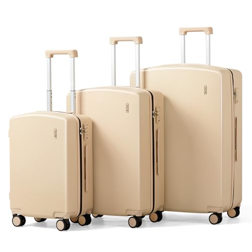Hanke Hard Shell Luggage Sets 3 Pieces, Carry On and Checked Luggage Sets with Spinner Wheels, Durable PC Hardside Rolling Suitcase for Travel (20/24/28 Inch, Cuba Sand) - color: Cuba Sand, size: 3-Piece Set(20/24/28)