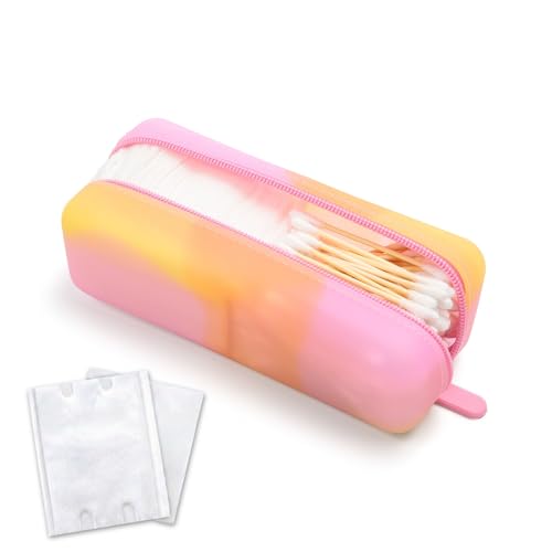 Cotton Pad Swab Travel Case, 2-in-1 Waterproof Organizer (Peach Sunrise) - color: Peach Sunrise
