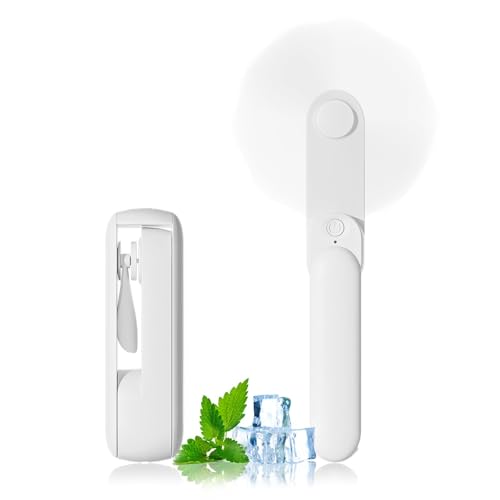 Portable Handheld Fan, 2 IN 1 Mini Hand Fan, Battery Operated [8-15 Working Hours], USB Rechargeable Personal Foldable Fan for Indoor, Small Pocket Fans Travel Essentials for Outdoor (White) - color: White