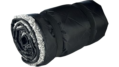 DOWN UNDER OUTDOORS Large Waterproof Windproof Extra Thick 350 GSM Quilted Fleece, or Sherpa Stadium Blanket - color: Black/Heather Grey
