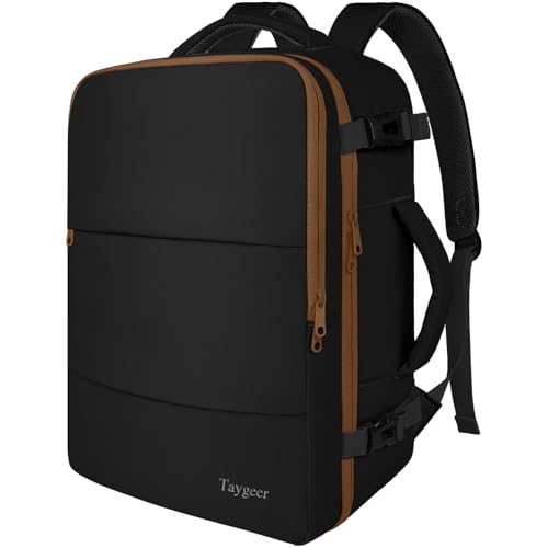 Taygeer Carry On Backpack for Men Women, Travel Backpack with Water Bottle Pocket & Shoe Pouch, Laptop Mochila 17.3inch Flight Approved, College Teacher Tote Bag for Business Travel, Black Khaki - color: Blackkhaki, size: X-Large