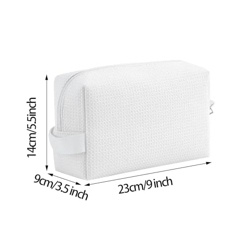 DYSHAYEN Waffle Makeup Pouch Bag, Small Travel Cosmetic Bag, Gifts for Women Bridesmaid,Wedding,Christmas (White) - color: White