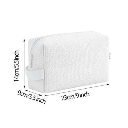 DYSHAYEN Waffle Makeup Pouch Bag, Small Travel Cosmetic Bag, Gifts for Women Bridesmaid,Wedding,Christmas (White) - color: White