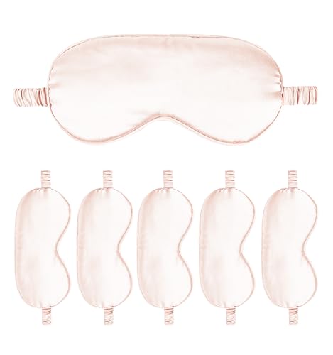 6PACK Silk Sleep Mask Satin Eye Masks Blackout Silky Eyeshade Cover Soft Blindfold Eyeshades for Women Sleeping Travel Gift - color: Pale Blush