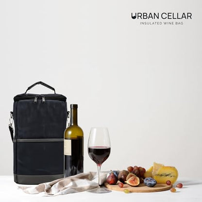 URBAN CELLAR Insulated Wine Carrier Tote - 2 Bottle Wine Cooler Bag with Ice Packs, 6+ Hour Cooling, Waterproof Waxed Canvas for Travel, Picnic, BYOB - Wine Gift