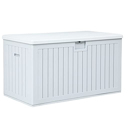 YITAHOME 180 Gallon Double-Wall Deck Box with Side Handles, Outdoor Large Storage for Patio Furniture Cushions, Garden Pool Accessories, Water Resistant & Lockable - color: White, size: 150 Gallon Double-Wall