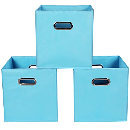 Yunkeeeper storage bins Cubes, Fabric Cube Organizer with Handle, Foldable Cube Bins for Cloth or Accessary Storage, 11x11x11, Set of 3, (Blue) - color: Blue, size: 3 Pack