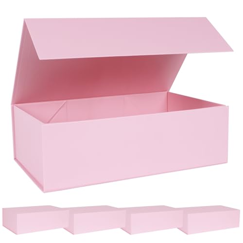 LFBOX Pink Gift Box with Magnetic Lids 13.8x8.3x4.4 in, Large Bridesmaid Groomsman Proposal Boxes 5 Pack, Collapsible Rectangle Storage Box - color: Pink, size: 1 count (Pack of 5)