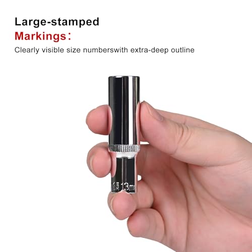 Egofine 10PCS 3/8” Drive Deep Socket Set,Metric Socket Set（10-21mm,6 Point Socket Set With Hanging Bracket,Cr-V Steel - size: 3/8, style: 10PC Deep Socket Set