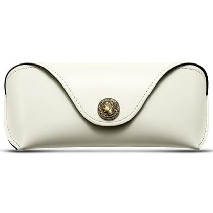 SUNGAIT Vegan Leather Glasses Case Portable Sunglasses Holder Hard Shell Slim Design Travel-Ready - color: White