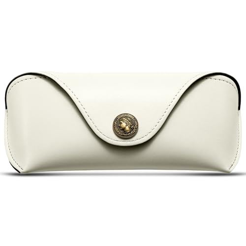 SUNGAIT Vegan Leather Glasses Case Portable Sunglasses Holder Hard Shell Slim Design Travel-Ready - color: White