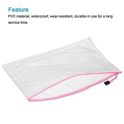 MECCANIXITY Mesh Zipper Bags, A3 Size Plastic Zip File Pouch Document Folders for Home Office Travel, Pink Pack of 3 - color: Pink