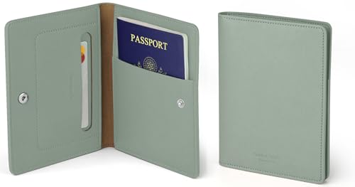 carrotez Family Travel Document Organizer – Premium RFID Blocking Leather Passport Holder & Wallet for 2 Passports, Cards, Boarding Passes & Travel Essentials – Mint Grey - color: Mint Grey