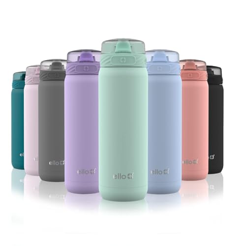 Ello Cooper 22oz Stainless Steel Water Bottle with Straw and Carry Handle, Double Walled and Vacuum Insulated Metal, Leak Proof Locking Lid with Soft Silicone Spout, Reusable, BPA Free, Yucca - color: Yucca, size: 22 Ounces