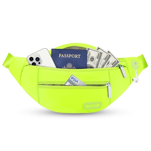 MAXTOP Large Crossbody Fanny Pack with 4-Zipper Pockets,Gifts for Enjoy Sports Festival Workout Traveling Running Casual Hands-Free Wallets Waist Pack Phone Bag Carrying All Phones - color: Neno Green, style: Large Fanny Pack(4 Zipper Pockets)