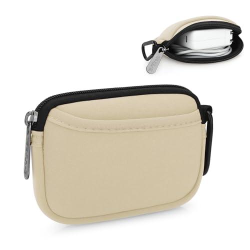 E-Tree Mini Neoprene Pouch Case for Phone Charger Airpods Cables Earphones MagSafe Power Adapter Keys Keychain Small Accessories Storage Organizer Tech Bag, Coin Purse Wallet, Zipper Pocket (Beige) - color: Beige