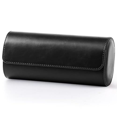 Triple Leather Watch Box, Vintage Watch Roll Travel Case for Men and Women, Black - color: Black, size: Triple