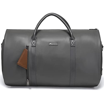 Leather Garment Bag for Travel, Modoker Carry On Suit Carrier Travel Bag with Shoulder Strap - Ideal for Business Trips and Weekend Getaways - The Garment Duffel Bag for Traveling Men Women - color: C-Grey