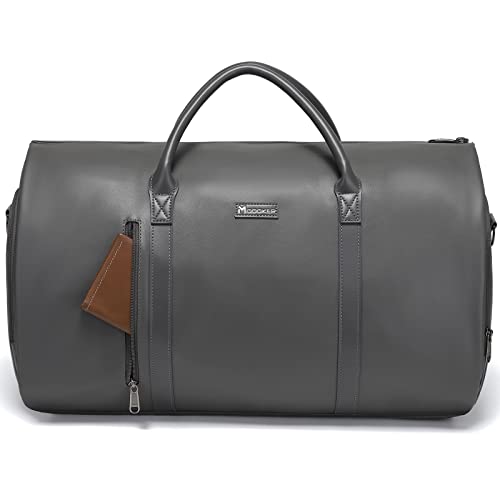 Leather Garment Bag for Travel, Modoker Carry On Suit Carrier Travel Bag with Shoulder Strap - Ideal for Business Trips and Weekend Getaways - The Garment Duffel Bag for Traveling Men Women - color: C-Grey