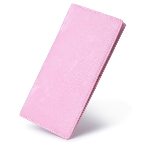 Bveyzi Ultra Slim Thin Leather RFID Blocking Credit Card Holder Bifold Clutch Wallets for Women - color: Pink