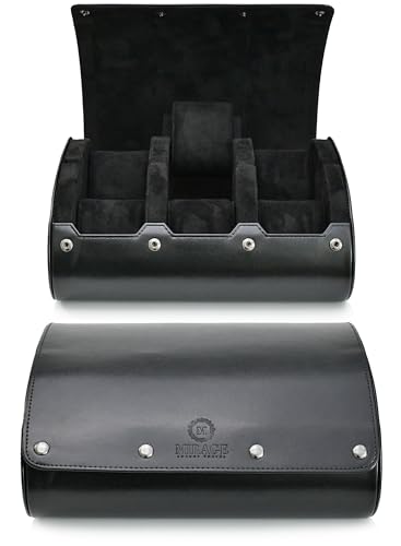 Black Watch Case for Men - 6-watch Roll Travel Case by Mirage - Super Black motif design - color: Super Black 6-watch case