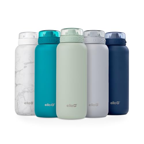 Ello Cooper 32oz Stainless Steel Water Bottle with Straw and Carry Handle, Double Walled and Vacuum Insulated Metal, Leak Proof Locking Lid with Soft Silicone Spout, Reusable, BPA Free, Sage - color: Sage, size: 32 Ounces