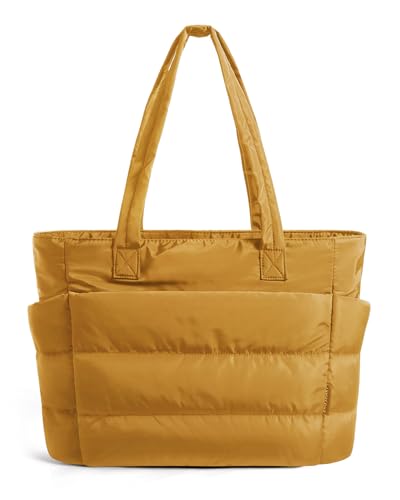 BAGSMART Tote Bag for Women, Lightweight Puffy Tote Bag with Compartments Shoulder Bag Handbag for Travel, Work, Gym | Lightweight - color: Brownstone Yellow, size: Standard