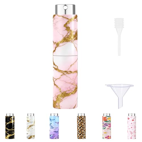 5ml Perfume Atomiser Refillable Bottles Portable Mini Spray Travel Bottle Easy to Refill Empty Atomizer Bottle for Purse Handbag Pocket Luggage,Bright Color (Pink gold marble 1) - color: Pink gold marble 1