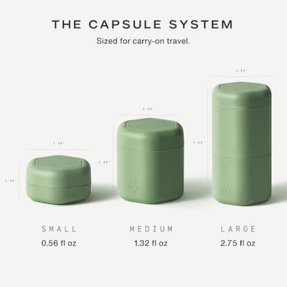 Cadence Travel Containers - Daily Routine Capsule Set - Magnetic Containers with Lids,4 Flex Mediums (1.32oz) & 3 Flex Smalls (0.56oz) - Shampoo, Conditioner, Body Wash, Pills, & More - Eucalyptus - color: Eucalyptus