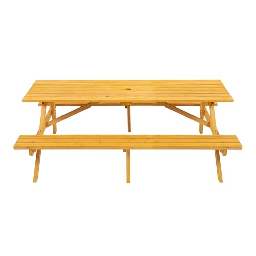 8 Person Rectangular Wooden Picnic Table, Outdoor Camping Dining Table with 2 Seats, Garden, DIY with 2 Built-in Benches, 2220lb Capacity, Natural - color: Natural-8-rectangular
