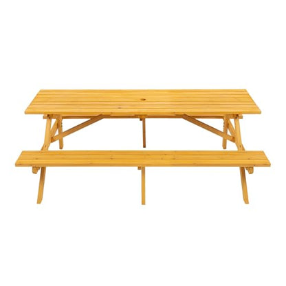 8 Person Rectangular Wooden Picnic Table, Outdoor Camping Dining Table with 2 Seats, Garden, DIY with 2 Built-in Benches, 2220lb Capacity, Natural - color: Natural-8-rectangular