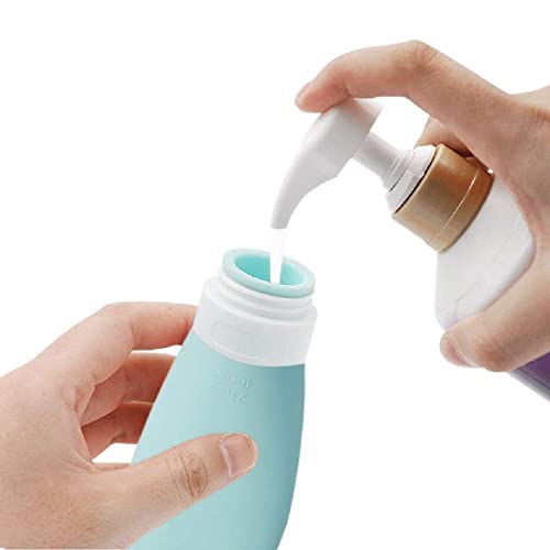 Travel Bottles for Toiletries, TSA Approved 3oz (90ml) Leak Proof Silicone Refillable Squeeze Travel Size Containers BPA Free for Cleansers, Lotions, Shampoo 4pk-With Bag (P,G,Blk,BL) - color: Pink-Green-Blue-Black