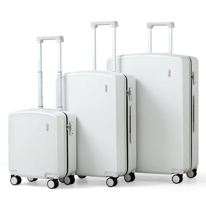 Hanke Hard Shell Luggage Sets 3 Pieces, Carry On and Checked Luggage Sets with Spinner Wheels, Durable PC Hardside Rolling Suitcase for Travel (16/24/28 Inch,Smoke White) - color: Smoke White, size: 3-Piece Set(16/24/28)