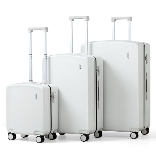 Hanke Hard Shell Luggage Sets 3 Pieces, Carry On and Checked Luggage Sets with Spinner Wheels, Durable PC Hardside Rolling Suitcase for Travel (16/24/28 Inch,Smoke White) - color: Smoke White, size: 3-Piece Set(16/24/28)