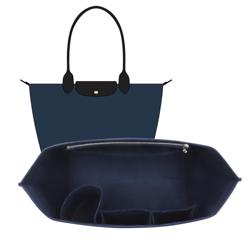 Felt Purse Organizer Insert Compatible with Longchamp Le Pliage L Tote & M Handbags, Zipper Bag Organizer Insert with Cup Holder for Women Bags Shaper Divider, 8 Compartments (Blue,L) - color: Blue, size: L Tote Bag (Long Handle)