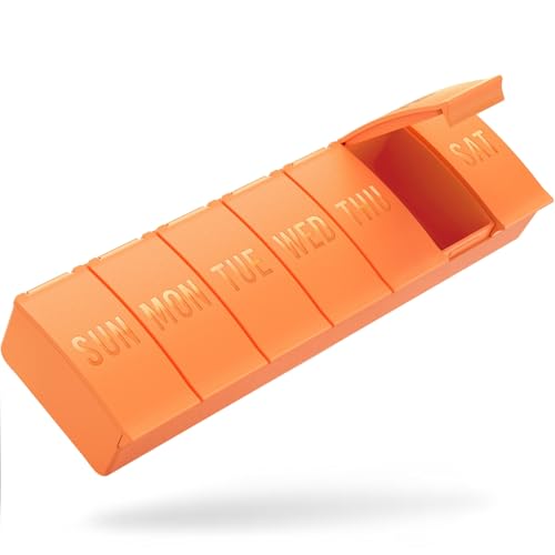 Barhon Large Weekly Pill Organizer, Big Vitamin Organizer Case for 7 Day, Travel Medicine Pill Box to Hold Various Supplements and Fish Oil, Orange - color: Orange