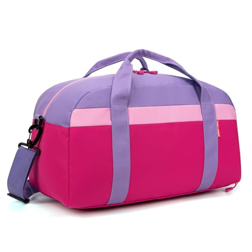 Kids Duffle Bag for Boys or Girls, Fit Sports Practice, or Overnight Travel Weekend (Rose Purple) - color: Rose Purple