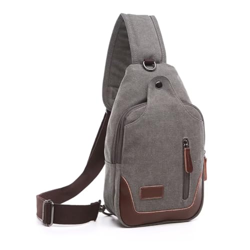 Canvas Sling Bag for Men Crossbody Chest Bag Casual Daypack Rucksack Small Crossbody Backpack with Adjustable Strap - color: Grey
